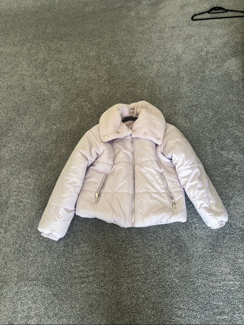 Women's Light Lilac Puffer Jacket with Sherpa Collar